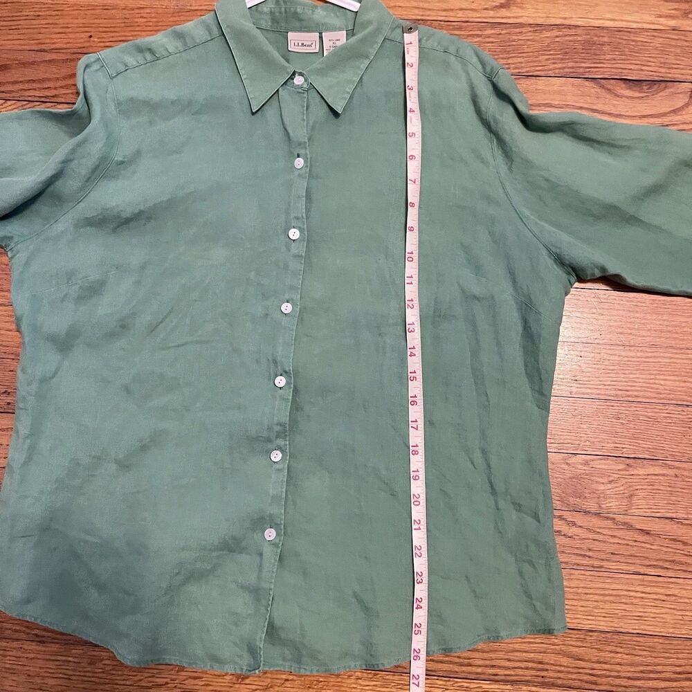 L L Bean Women’s Green Linen Button Down Casual 3/4 Sleeve Shirt Size XL - Picture 3 of 4